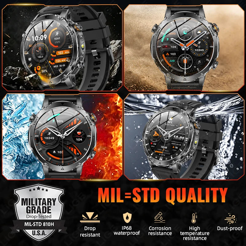 2026 New Built-In 1400Mah Super Large Battery Men Smart Watch Outdoor 1.7" HD Screen IP68 Waterproof BT Call Smartwatch