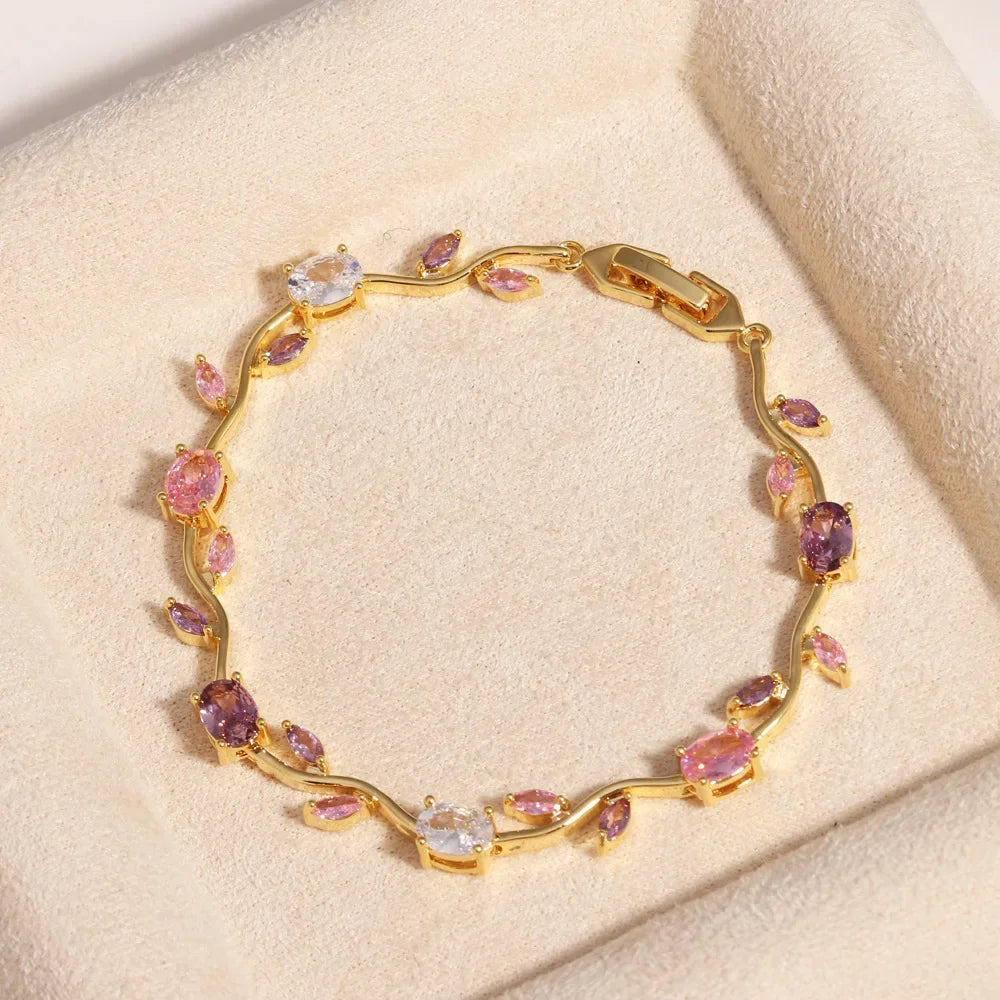 2026 Luxury Style Quality Zircon Micro-Inlaid Bracelet, Trendy Light Luxury Full Diamond Tulip Design, Mother'S Day Gift