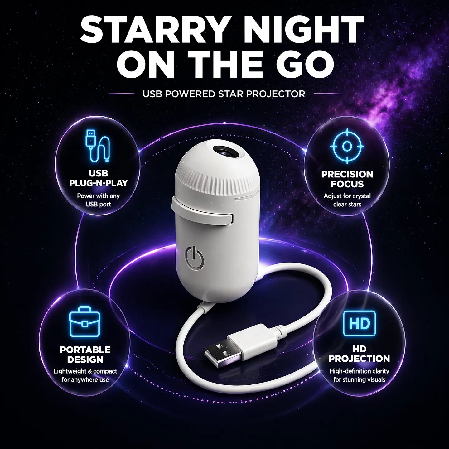 Galaxy Projector 2-In-1 Starry Sky Projector & Night Light USB Galaxy Projector Night Light for Car Ceiling Decor